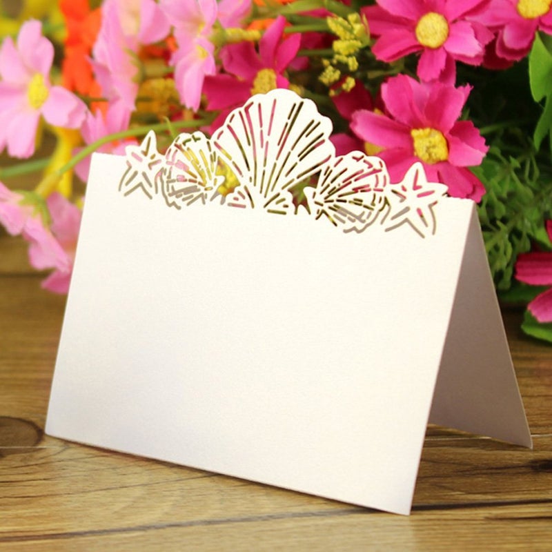 JOYJULY Pack of 50 Beach Themed Wedding Place Card Seashell Table Numbers Name Place Card - Image 2